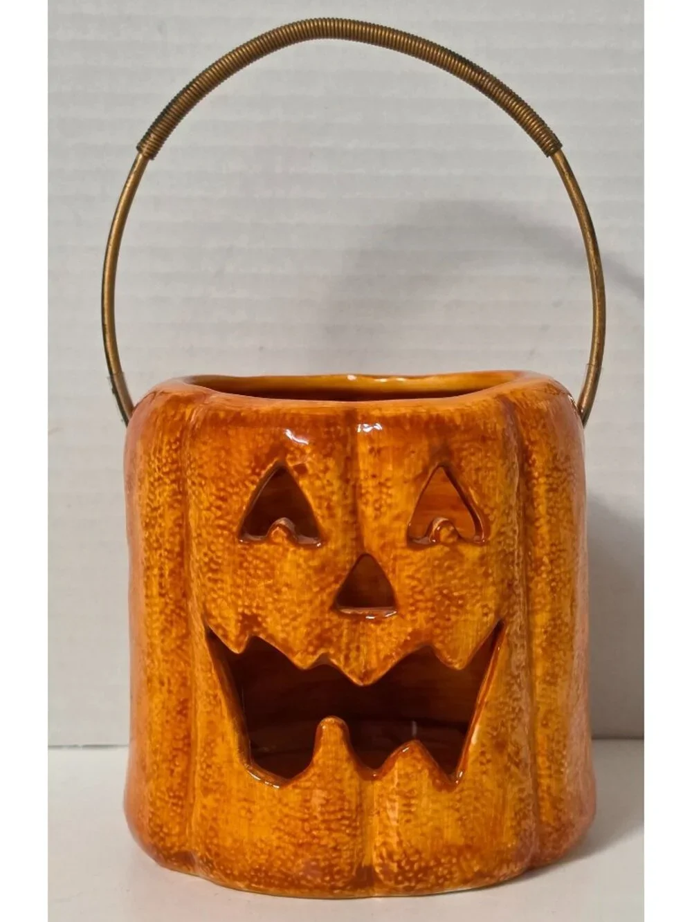 Russ Berrie Jack O Lantern Pumpkin Candle Holder Ceramic Halloween 26652